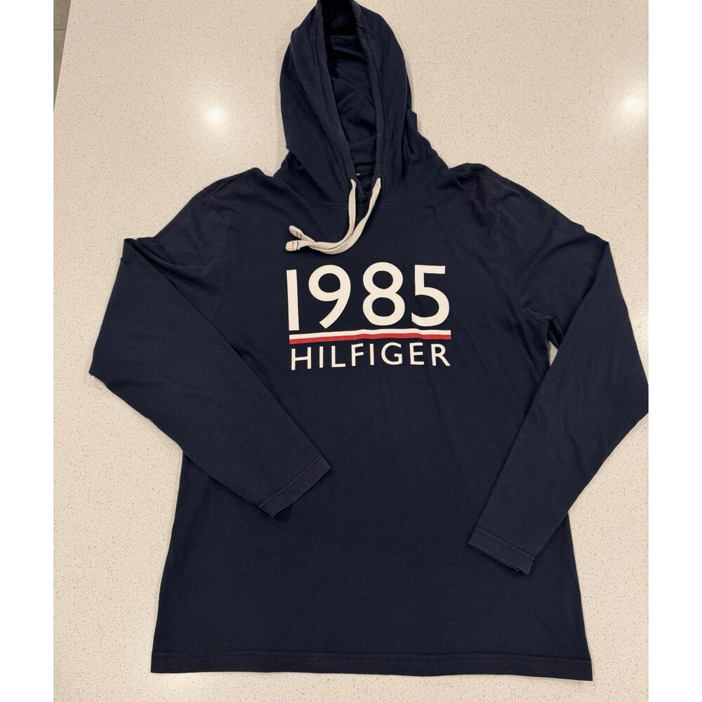 Tommy Hilfiger Men's Pullover Hoodie Dark Navy L Large Long Sleeve Sweatshirt
